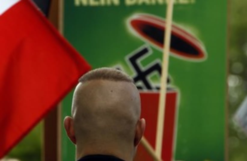 German neo- Nazi during demonstration R 311 (photo credit: REUTERS/Ina Fassbender)