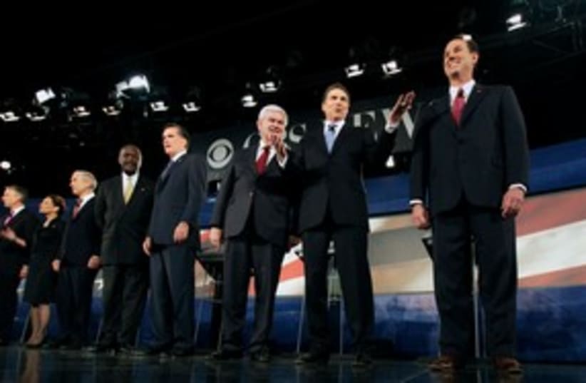 Republican candidates at debate 311 (R) (photo credit: REUTERS/John Adkisson)