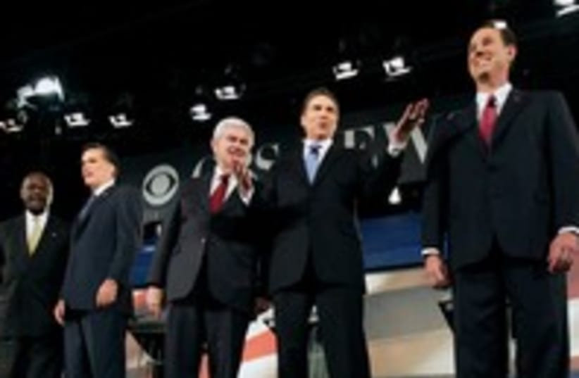 Republican candidates at debate 300 (R) (photo credit: REUTERS/John Adkisson)