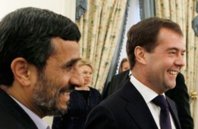 Russia's Medvedev, Iran's Ahmadinejad, Baku_311 (photo credit: Reuters/RIA Novosti)