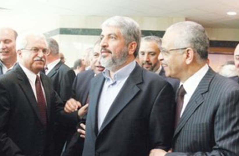 Khaled Mashaal in Cairo after reconcilliation agreement_311 (photo credit: Reuters)