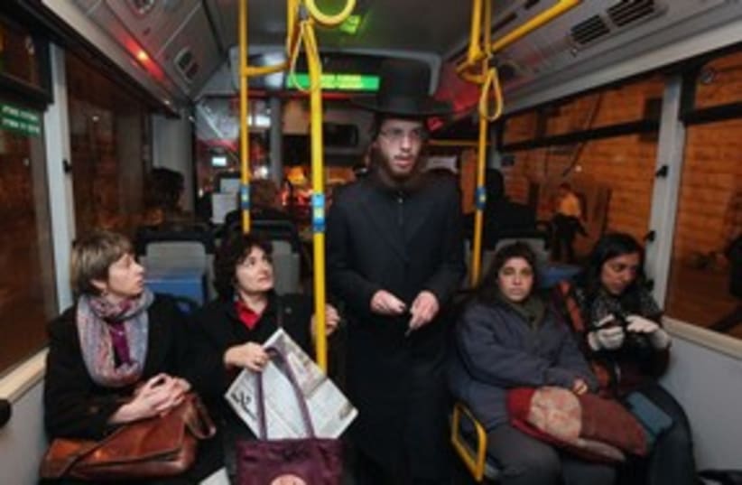 Haredi bus protest with women 311  (photo credit: Marc Israel Sellem)