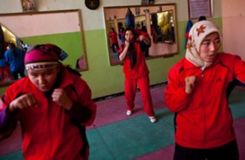 Afghanistan women boxing practice 311 R (photo credit: REUTERS/Ahmad Masood )