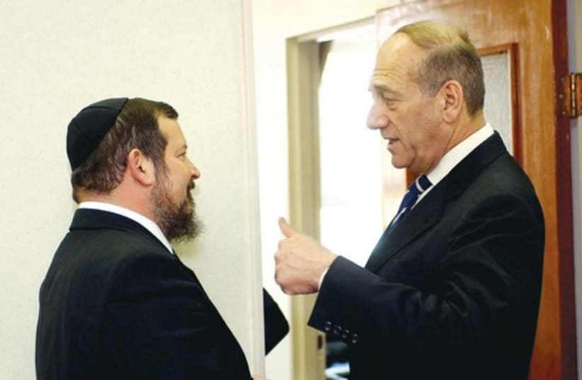 Ehud Olmert (right) and Uri Lupolianski. 521 (photo credit: Ariel Jerozolimski)
