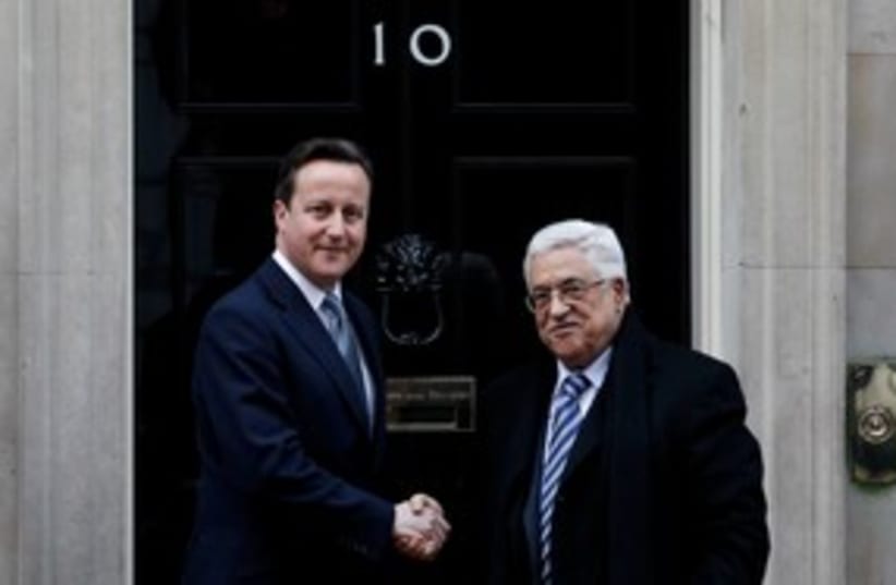 UK Prime Minister David Cameron with Mahmoud Abbas 311 (photo credit: REUTERS/Andrew Winning)