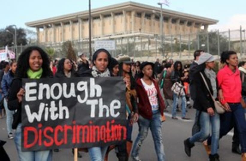Ethiopian-Israelis at a demonstration against racism 311 (photo credit: Marc Israel Sellem)