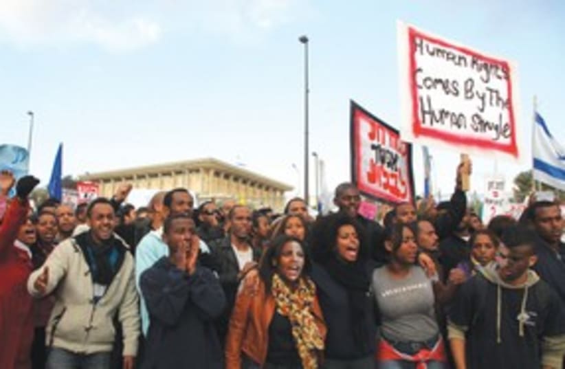 Ethiopian-Israelis at a demonstration against racism 311 (photo credit: Marc Israel Sellem/The Jerusalem Post)
