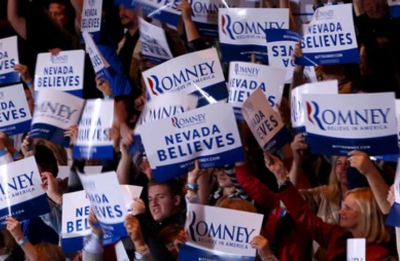 Supporters of Mitt Romney in Nevada 390 (R) (photo credit: REUTERS/Brian Snyder)
