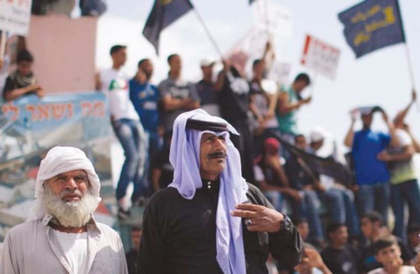 Beduin take part in protest in Beersheba 521 (photo credit: Reuters)