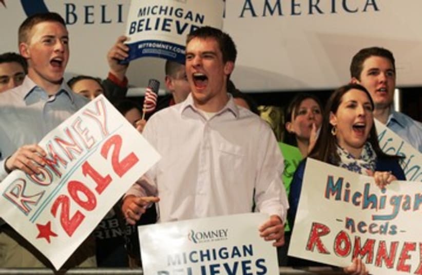 Romney supporters in Michigan R 390 (photo credit: REUTERS/Rebecca Cook)
