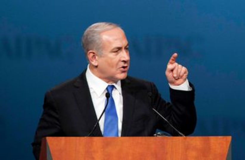 Prime Minister Binyamin Netanyahu speaks to AIPAC 390 (R) (photo credit: REUTERS/Joshua Roberts)