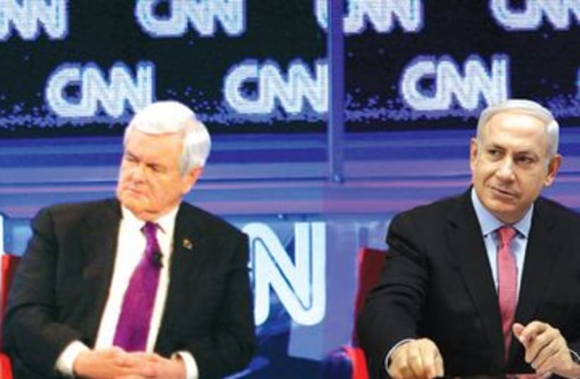 Republican Presidential candidates Netanyahu, Gingrich 390 (photo credit: Rotorooters)