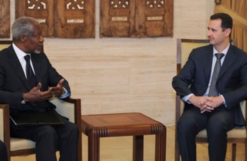 Assad meets Kofi Annan 390 (photo credit: REUTERS/SANA/Handout )