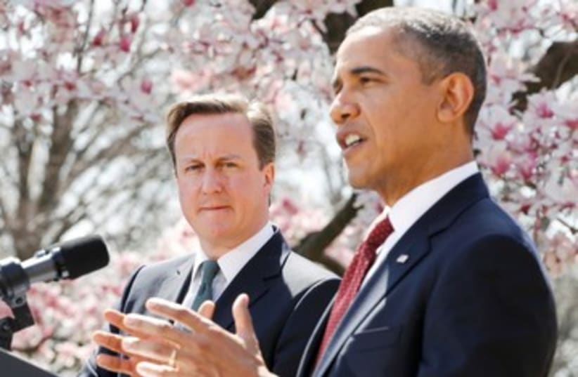 President Barack Obama w UK PM David Cameron 390 R (photo credit: REUTERS/Jason Reed )