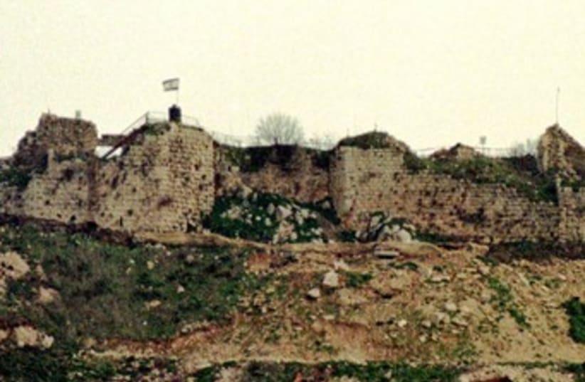Israeli flag on Crusader-era castle of Beaufort 370 (R) (photo credit: REUTERS)