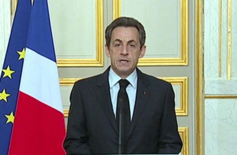 French President Nicolas Sarkozy 370 (R) (photo credit: REUTERS/France Television)