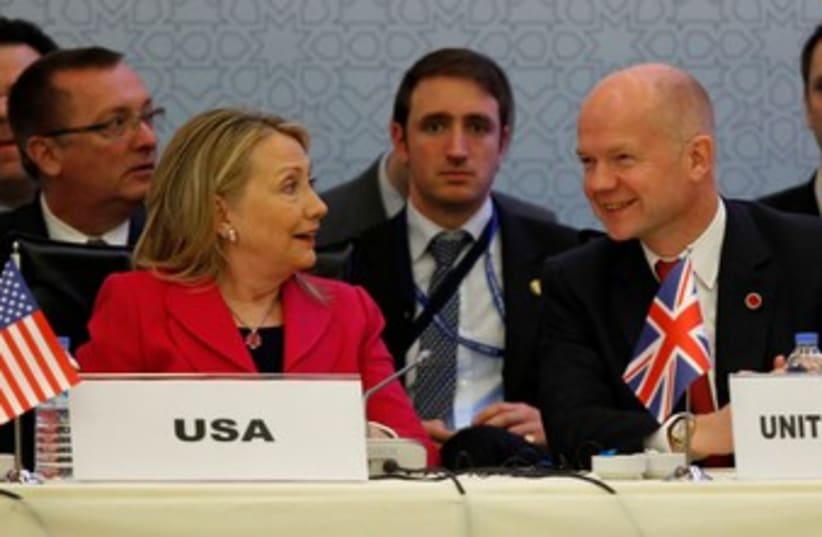 Hillary Clinton and William Hague 370 (photo credit: REUTERS/Murad Sezer )