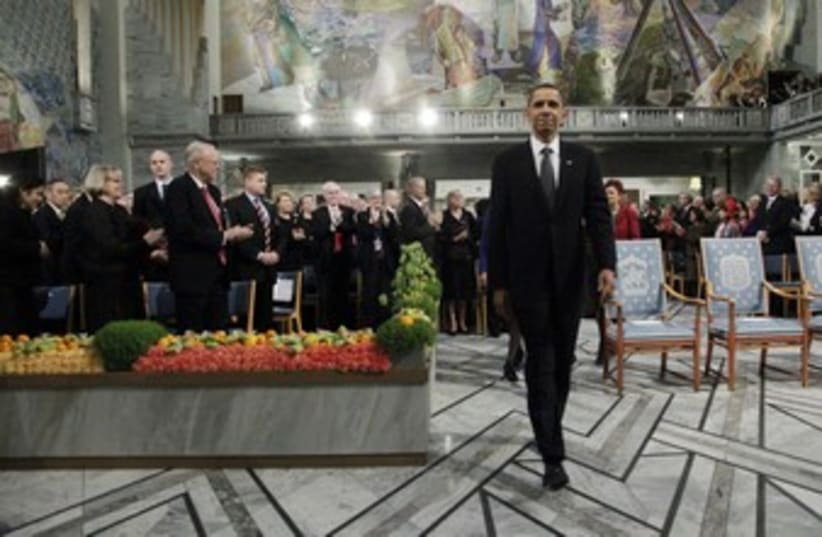 US President Obama wins Nobel Prize in Oslo 370 (photo credit: REUTERS/POOL New)