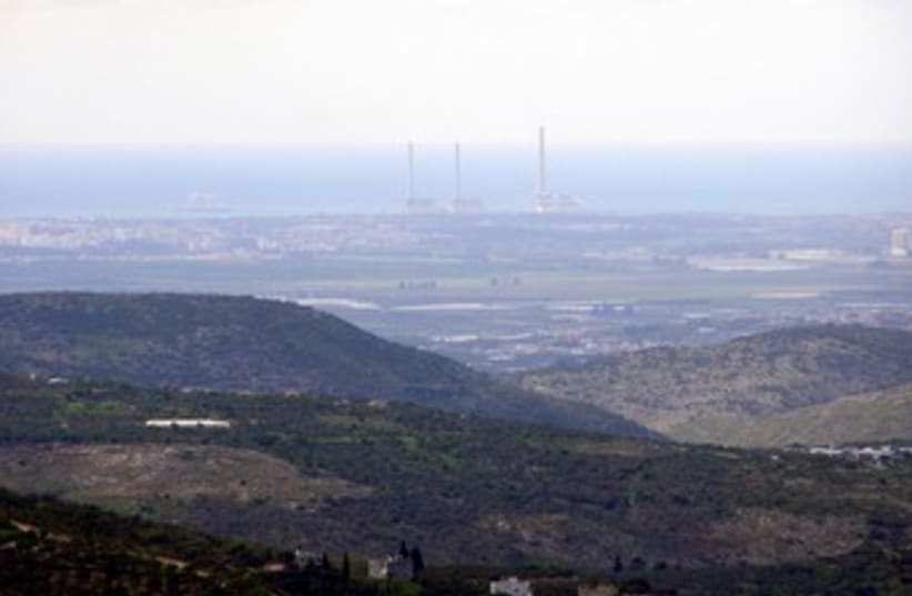 Hadera power plant seen from West Bank 370 (photo credit: Yehoar Gal)