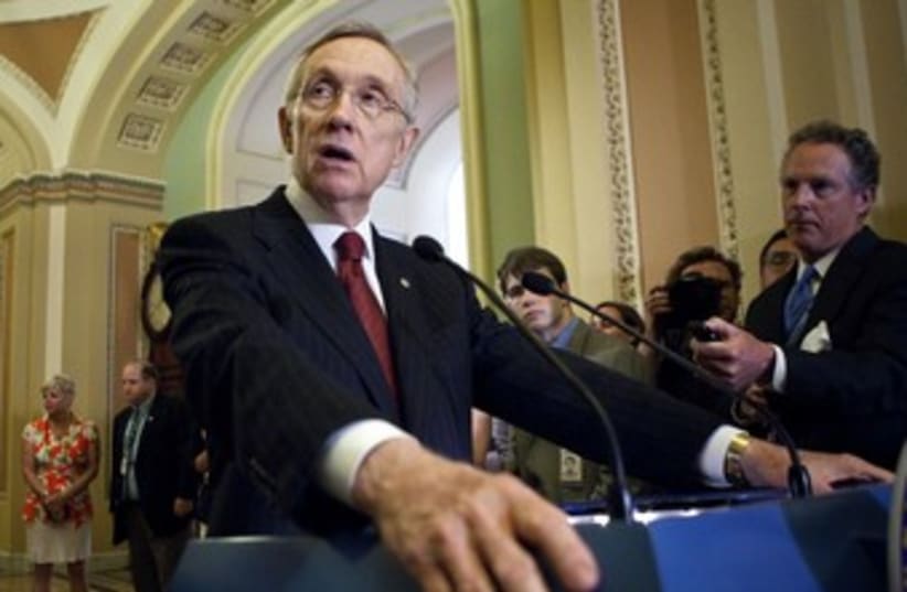 Senate Majority Leader Reid speaking in Senate 370 (photo credit: REUTERS/Joshua Roberts)