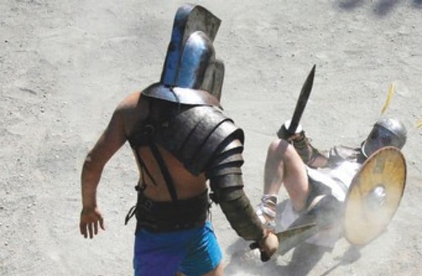 Gladiator fighting school event in Rome 370 (photo credit: Reuters)