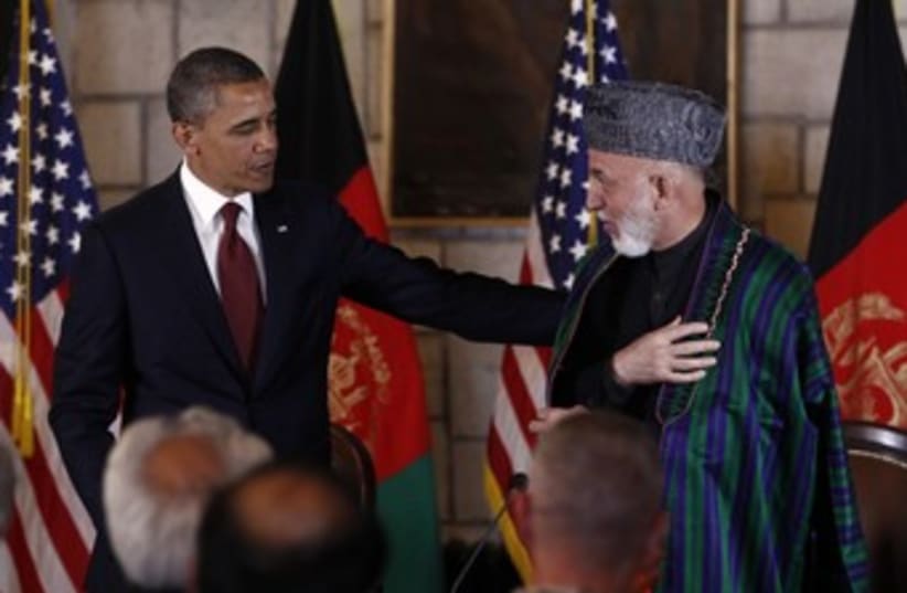 US President Obama and Afghan President Karzai 370 (photo credit: REUTERS)
