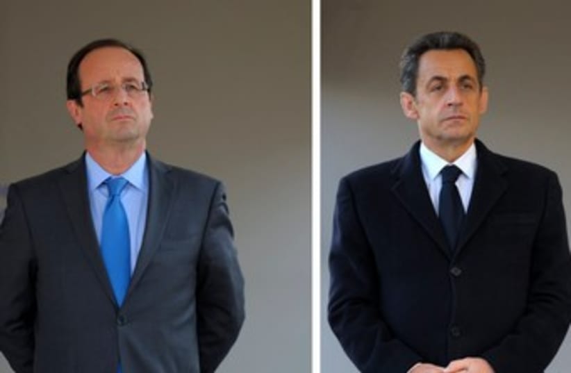Nicolas Sarkozy and Francois Hollande 370 (R) (photo credit: REUTERS)