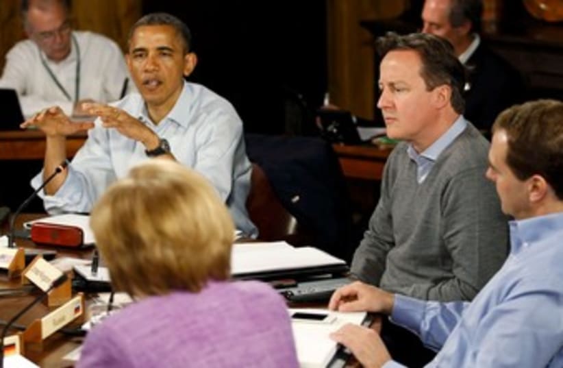 US President Barack Obama speaks at G8 summit 370 (R) (photo credit: REUTERS/Andrew Winning)