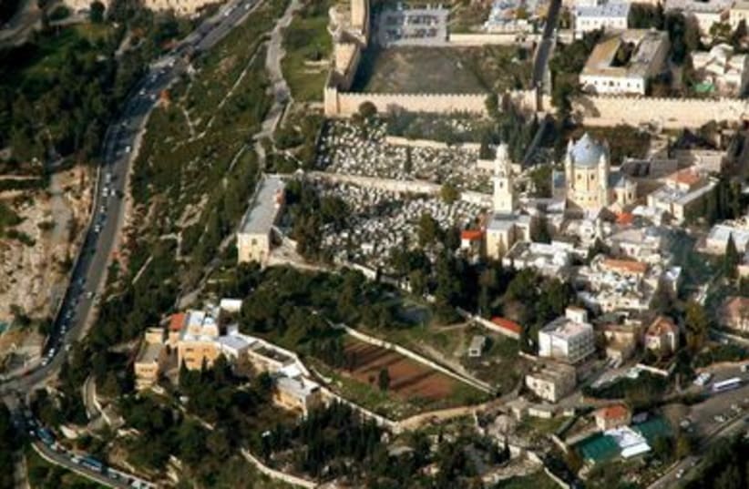Mount Zion aerial view from south (photo credit: BiblePlaces.com)