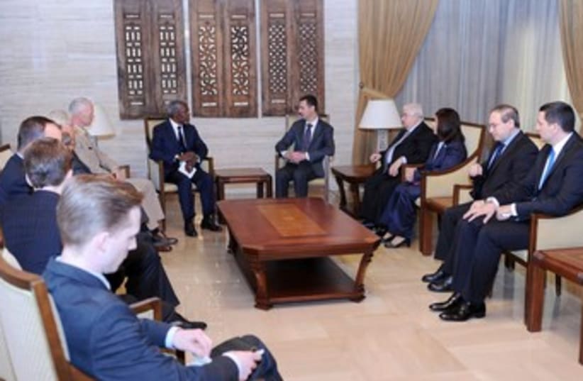 Assad meets Annan in Damascus 370.jpg (photo credit: REUTERS)