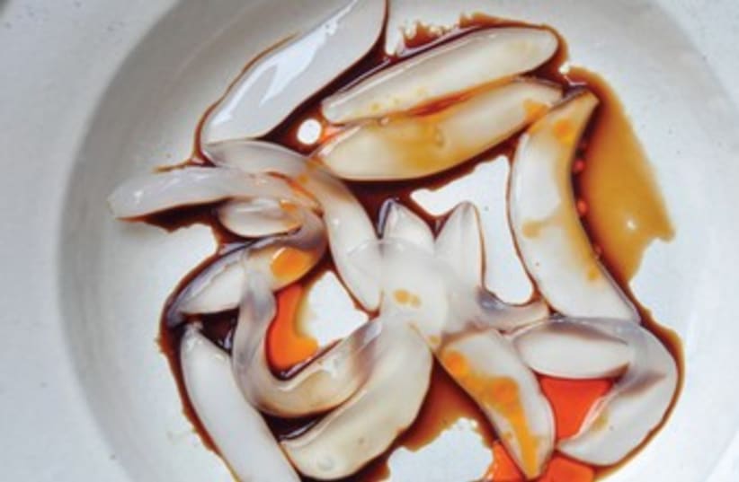 Fried jellyfish marinated in rice vinegar and soy sauce 370 (photo credit: Ptitim)