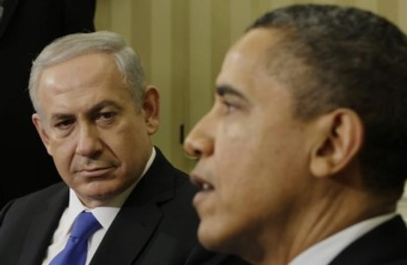 US President Obama with PM Netanyahu at White House 370 (photo credit: REUTERS/Ibraheem Abu Mustafa)