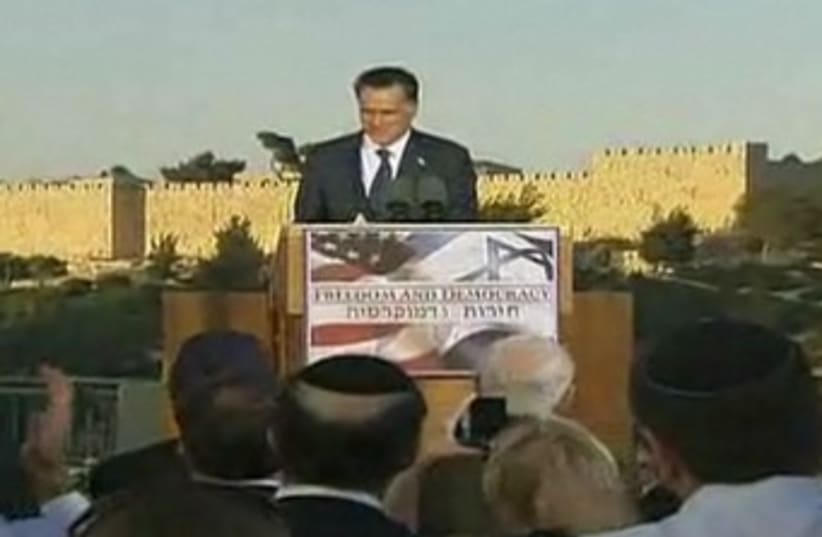 Mitt Romney gives foreign policy speech in Jerusalem 370 (photo credit: Screenshot)