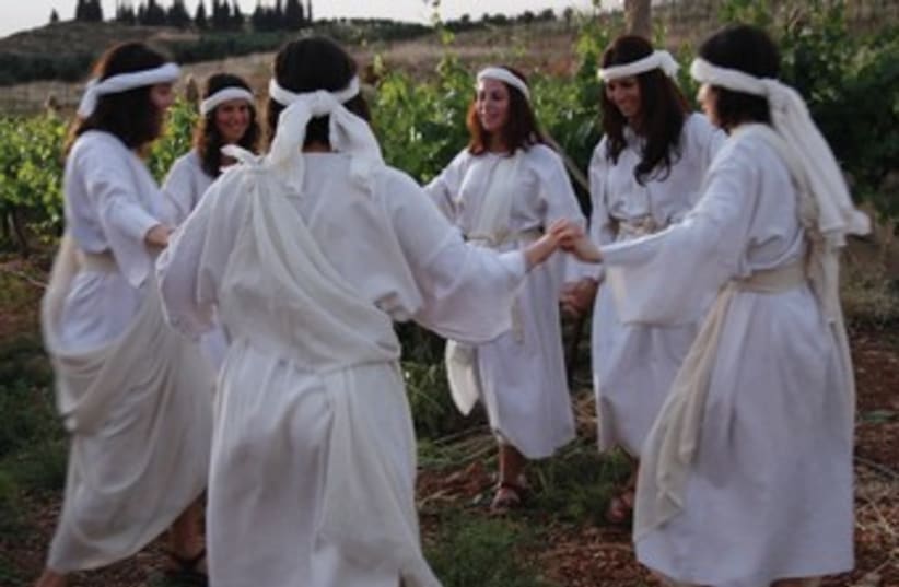 Dancing in the vinyards of the W. Bank village of Shiloh 370 (photo credit: Courtesy Tel Shiloh Heritage Site)