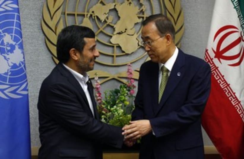 Ban and Ahmadinejad 370 (photo credit: REUTERS)