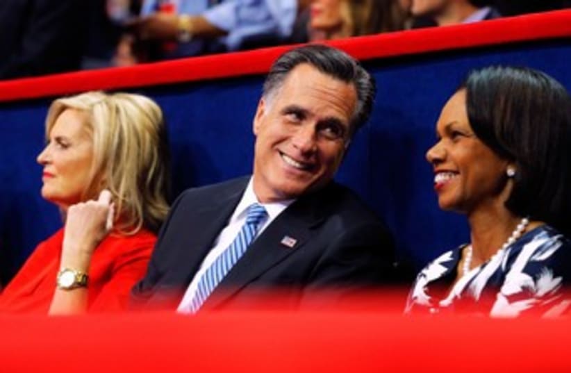 Ann Romney, Mitt Romney, Condoleezza Rice 370 (photo credit: REUTERS/Brian Snyder)