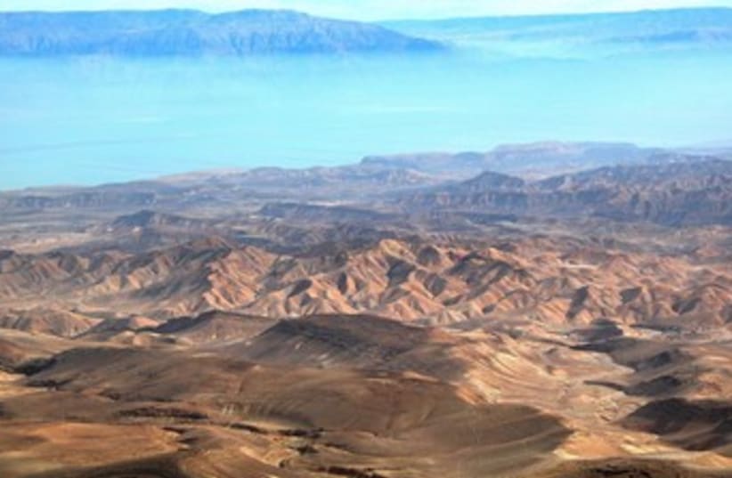 Judean wilderness and Dead Sea (photo credit: BiblePlaces.com)