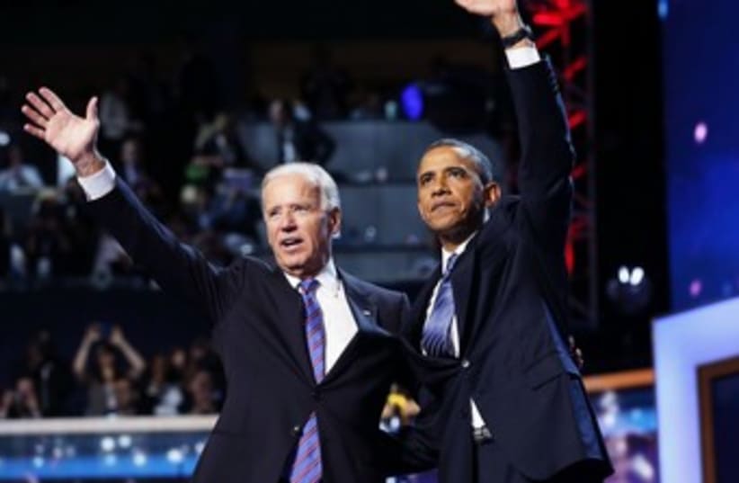 Biden, Obama accepting presidential nomination 370 (photo credit: REUTERS)