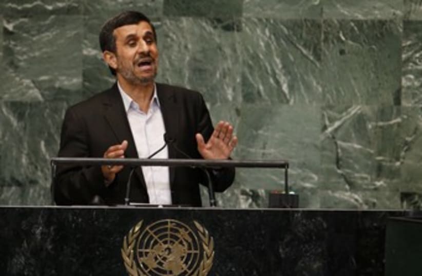 Iranian President Mahmoud Ahmadinejad at UN 370 (R) (photo credit: Mike Segar / Reuters)