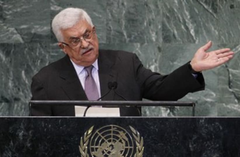 PA President Mahmoud Abbas at the UN 370 (R) (photo credit: Lucas Jackson / Reuters)