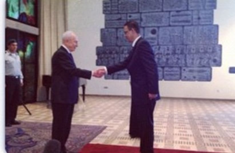 Peres and Egypt ambassador 370 (photo credit: Courtesy of President's Residence)