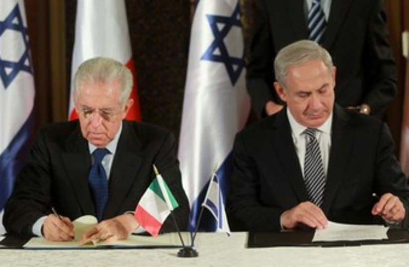PM Netanyahu with Italian counterpart Mario Monti 370 (photo credit: Marc Israel Sellem/The Jerusalem Post)