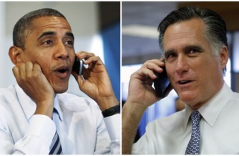 Barak Obama and Mitt Romeny make election calls 370 (R) (photo credit: Brian Snyder / Reuters)