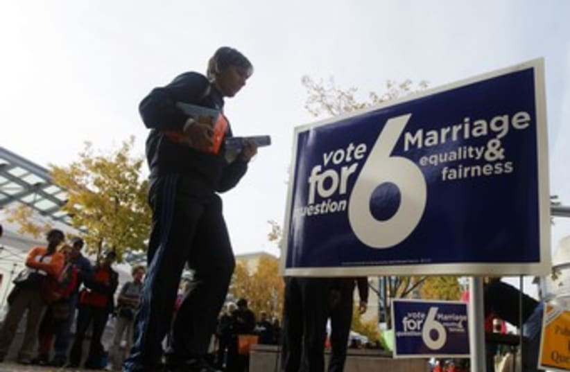 Voting for gay marriage measure in Maryland 370 (photo credit: Reuters)
