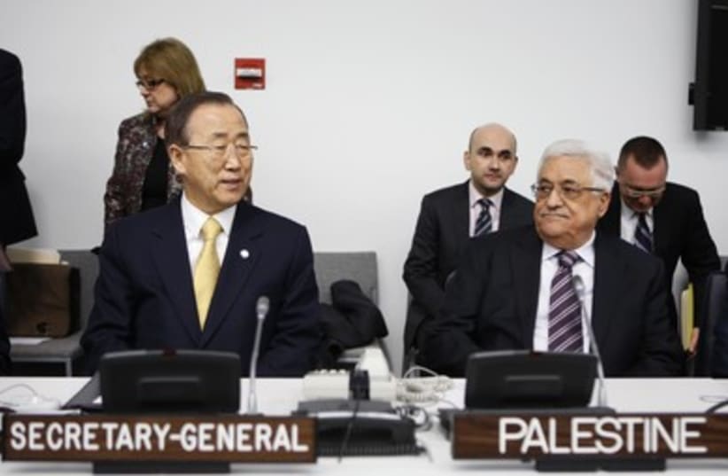 PA President Abbas and UN Secretary-General Ban in New York  (photo credit: reuters)