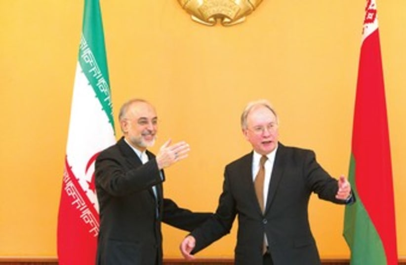 Iran FM Saheli with Belarus counterpart Martynov 370 (photo credit: Reuters)