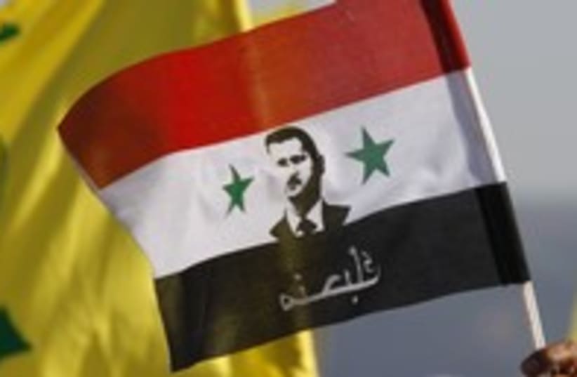 Flags of Hezbollah, Assad's Syria 300 (photo credit: REUTERS/Ali Hashisho)