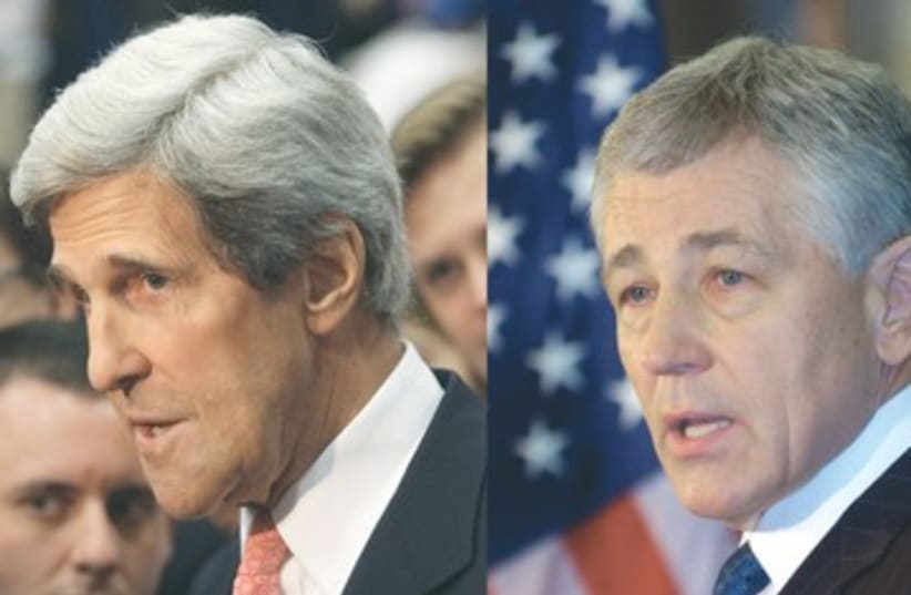 John Kerry and Chuck Hagel 390 (photo credit: Reuters)