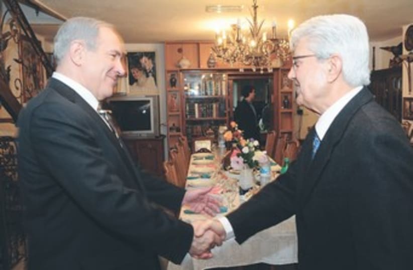 Netanyahu meets former FM David Levy 370 (photo credit: Eli Buchris)