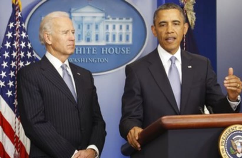 Obama, Biden deliver address on fiscal cliff 370 (photo credit: REUTERS/Jonathan Ernst)